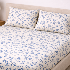 Cotton Bedsheet with -Baze with Blue floral
