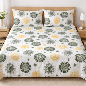 Cotton Bedsheet with  - White Green floral