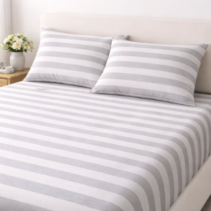 Cotton Bedsheet with  - Gray Stripe