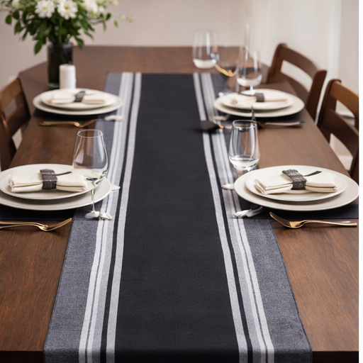 Cotton TABLE RUNNER with design - BLACK & GREY - Image 4