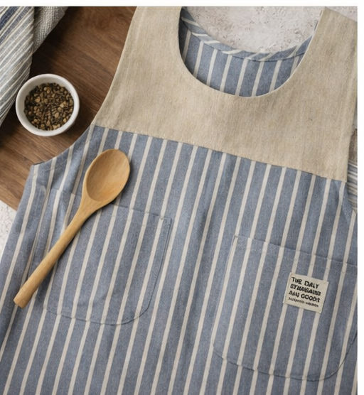 Cotton Apron with design - Lite color stripe - Image 2