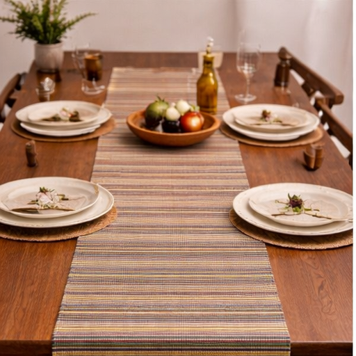 Cotton TABLE RUNNER with design - MULTI COLOUR STRIPE - Image 2