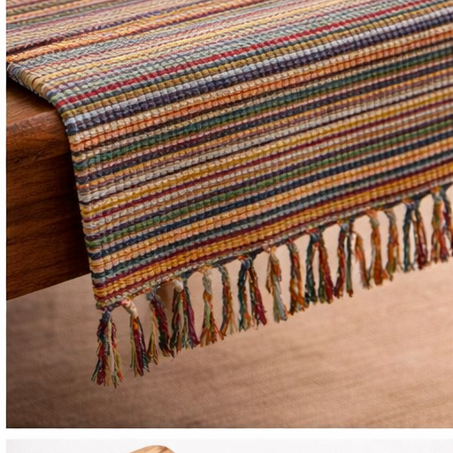 Cotton TABLE RUNNER with design - MULTI COLOUR STRIPE