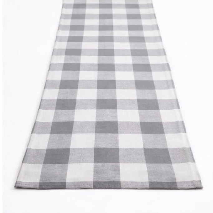 Cotton TABLE RUNNER with design - GREY CHECK - Image 2