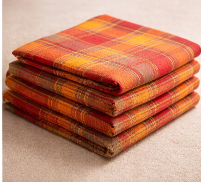 Cotton TABLE RUNNER with design - ORANGE CHECK - Image 3
